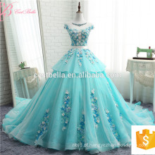 Alibaba Custom Made lindo vestido de casamento com capela longa azul 2017 China